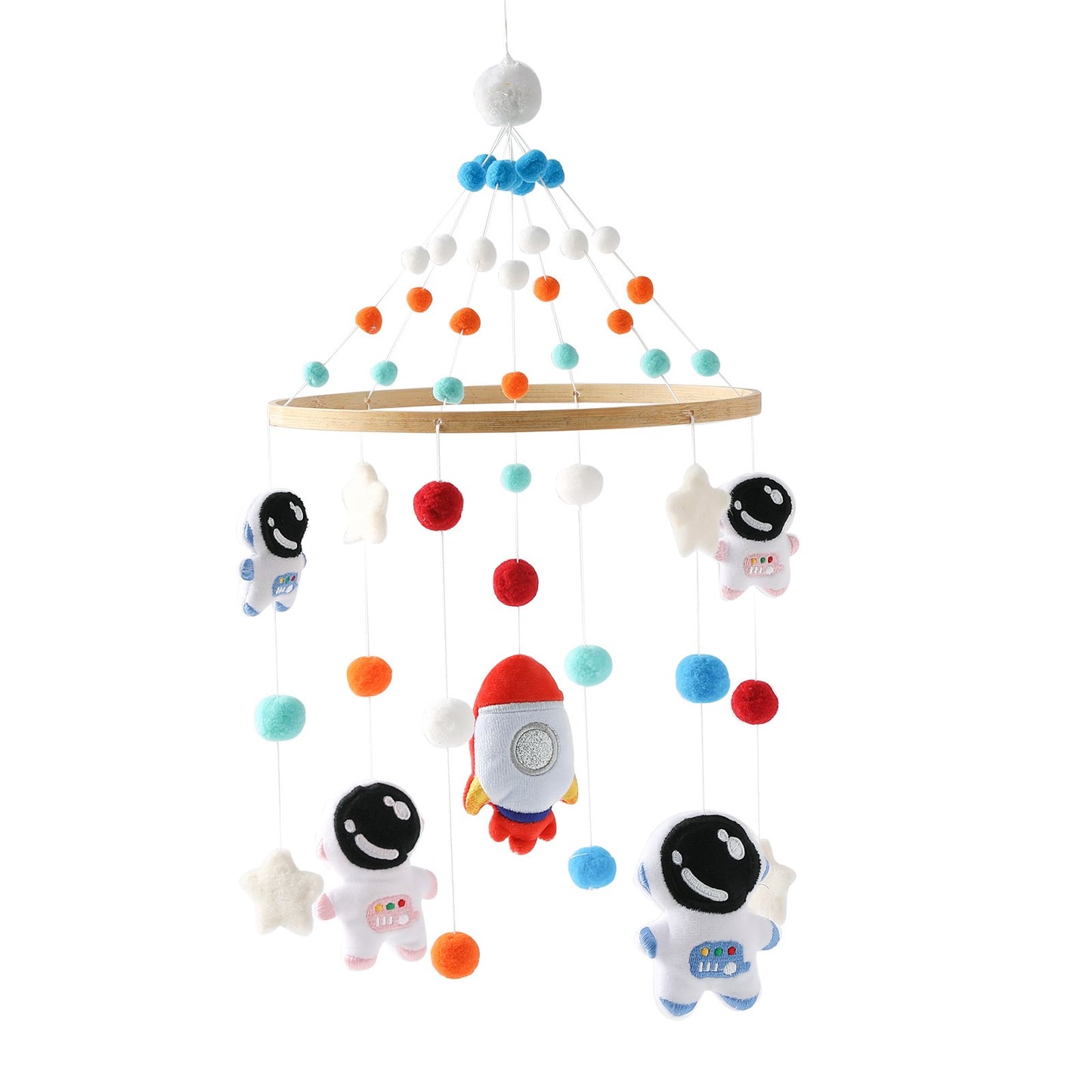 Dreamy Harmony Baby Mobile - Wood & Crochet - Astronauts