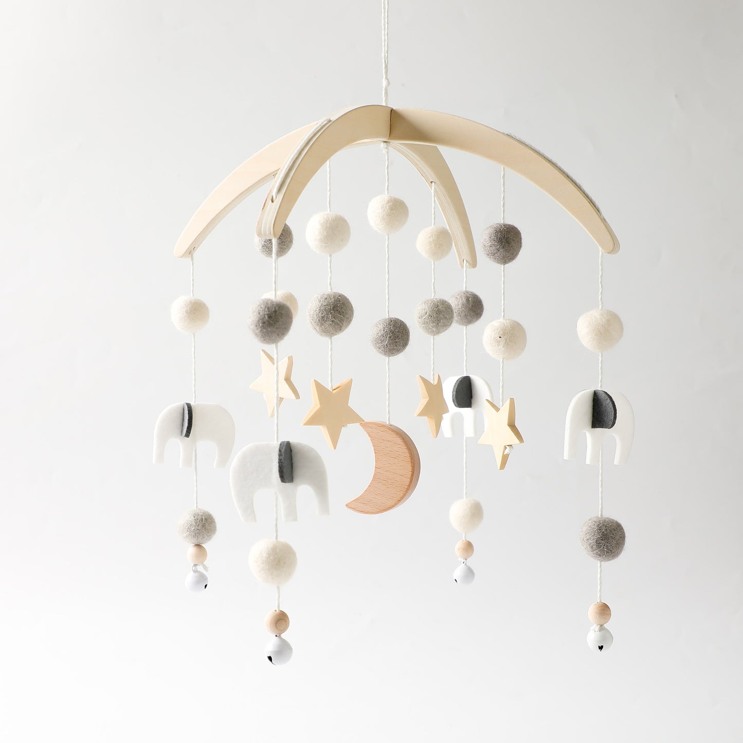 Dreamy Harmony Baby Mobile - Wood & Crochet - Elephants