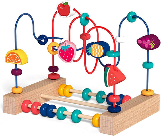 Montessori Baby Toy / Wooden Roller Coaster / Fruit Bead Maze