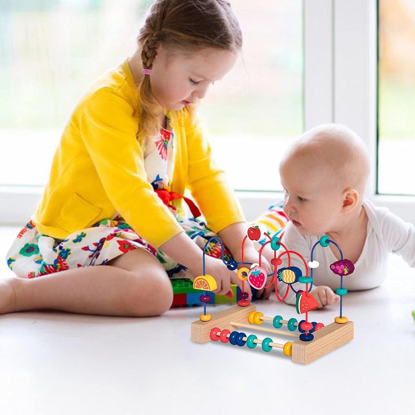 Montessori Baby Toy / Wooden Roller Coaster / Fruit Bead Maze