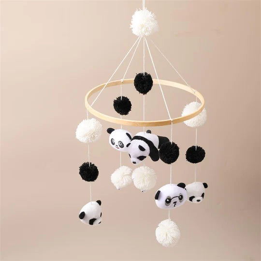 Dreamy Harmony Baby Mobile - Wood & Crochet - Pandas