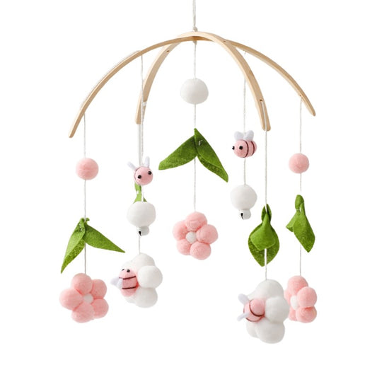 Dreamy Harmony Baby Mobile - Wood & Crochet - Bees & Flowers